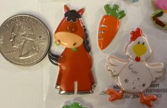 PUFFY FOIL FARM ANIMAL Stickers(19pc)Cow•Chicken•Pig •Barn•Horse•Card Making•