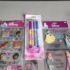 New Disney Princess Activity Craft Lot Stickers Pins Pens Stationery Set…