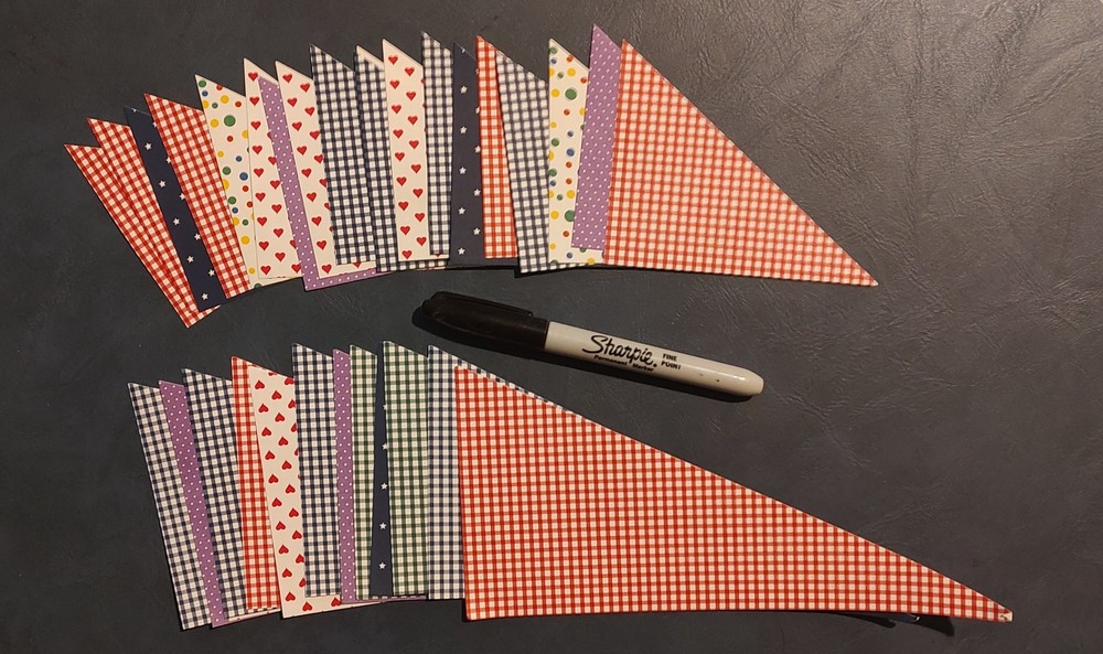 Huge Lot of Scrapbooking Pre-Cut Triangles – solids and patterns – 2 sizes