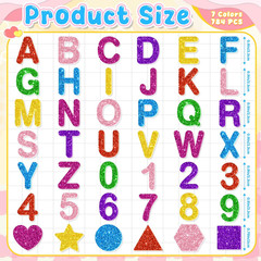 784 Pcs Foam Letter Stickers Glitter, Self-Adhesive Glitter Alphabet Stickers 1