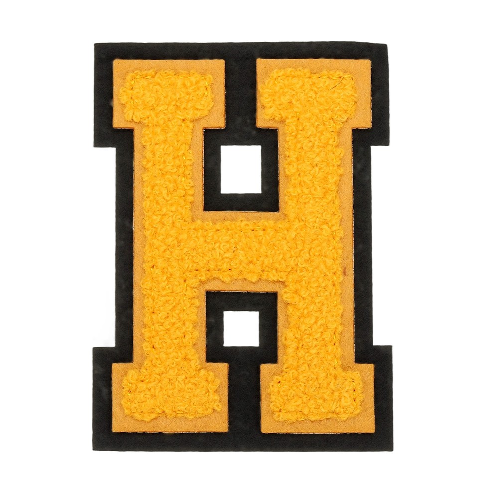4″ Chenille Letter Patches,Yellow Chenille Initial A-Z Patches (Letter H)