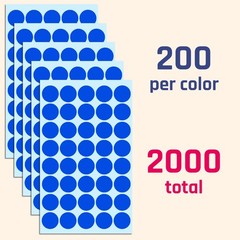 Colored Dot Labels, 3/4 Inch Round, 2000 Pack, 10 Colors, Multicolor