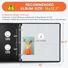 Dunwell 12×12 Scrapbook Page Protectors 4×6 Photo Sleeves 25-Pack 3-Ring Binder