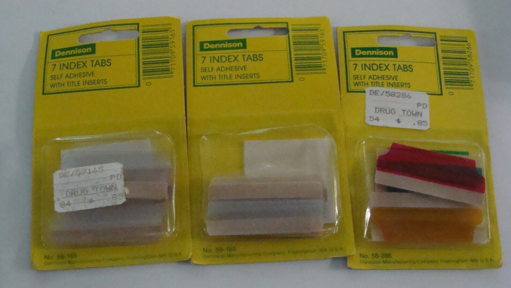 NEW SEALED LOT OF 3 VTG DENNISON SELF ADHESIVE INDEX TABS – 7pcs/pkg