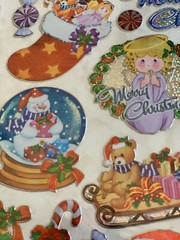 CHRISTMAS PAPER CRAFTS 1 SHEET SANTA TOYS TREES FOIL STICKERS 37 PCS -11”x9” SHT