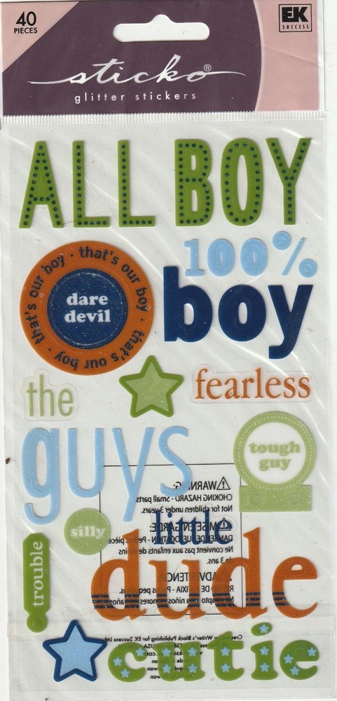 Vintage Sticko Classic Glitter stickers ALL BOY theme 70642 FAST FREE ship!