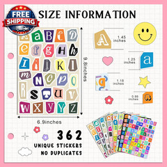 362 Pcs Waterproof Vinyl Letter Stickers for Scrapbooking, A-Z Letters Alphabet