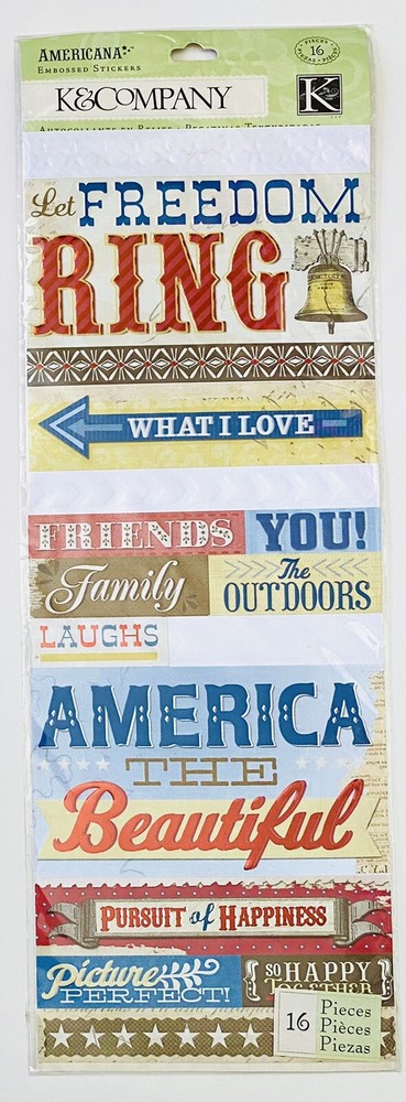 K&Company Embossed Stickers w/Foil Accents ~ Americana Words
