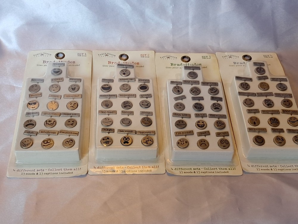 Karen Foster Brad-itudes Scrapbook Brads Lot 4 Sets Emoji Faces NIP