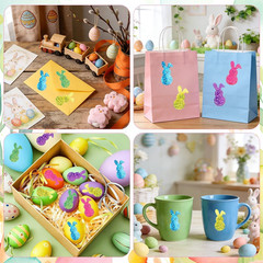Colorful Glitter Easter Bunny Stickers, 1.5» Self-Adhesive Roll, 500 Pcs