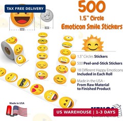Emoticon Stickers for Kids – 1.5″ Circles – Smile Stickers for School and Home,