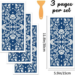  3 Sheets Blue White Boho Floral Rub on Transfers for Crafts and Furniture, Dec