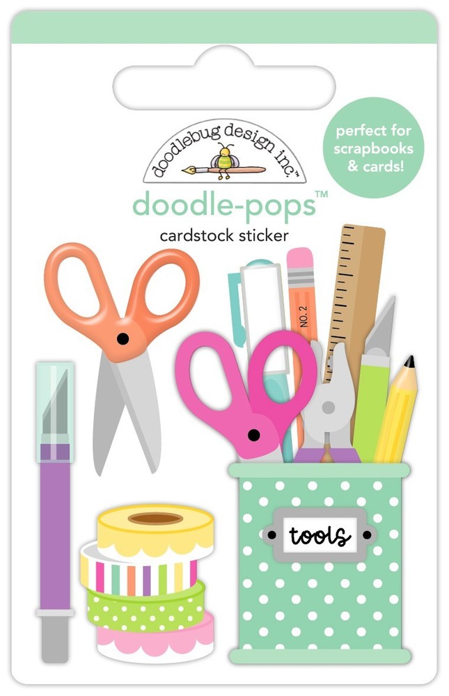 Doodlebug Doodle-pop 3D Stickers Tools of the Trade Washi Tape Scissors Pencils