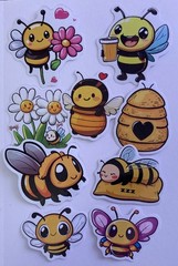 SET #5 ~ 10 Cute Bumble Bee Stickers Glossy Junk Journal Supplies Scrapbooks