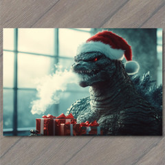 STICKER Christmas Monster Santa Hat Gifts Holiday Whimsical Retro Scene