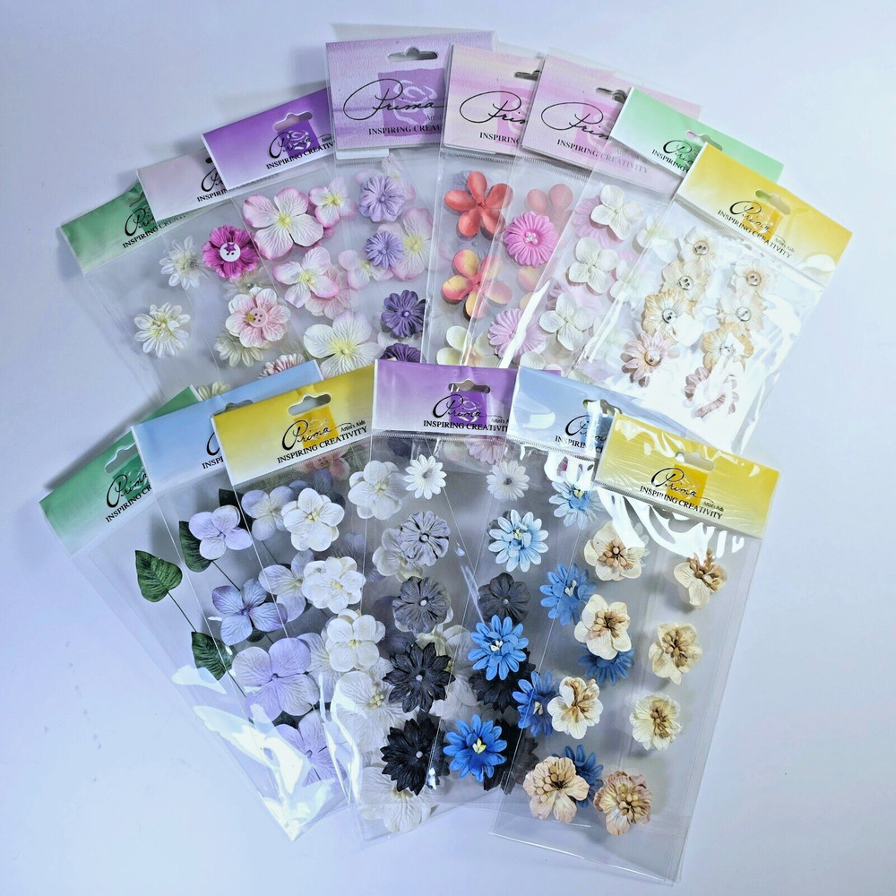 Prima FLOWERS Floral Paper Fabric Embellishments Lot of 14