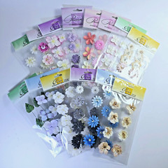 Prima FLOWERS Floral Paper Fabric Embellishments Lot of 14