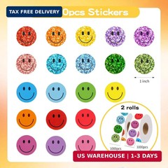 2000 Pcs Rainbow Glitter & Colorful Smile Face Stickers – 1 Inch Happy Face Rewa
