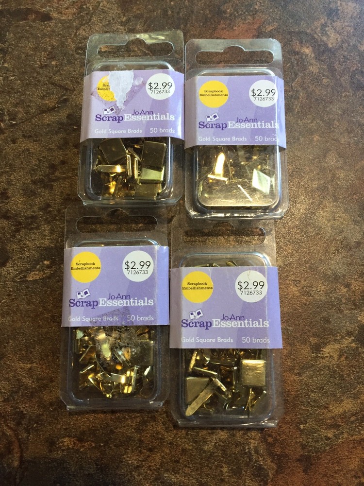 New!4 (50 Brads Each Pack)Packs JoAnn Scrap Essentials Gold Square Brads.