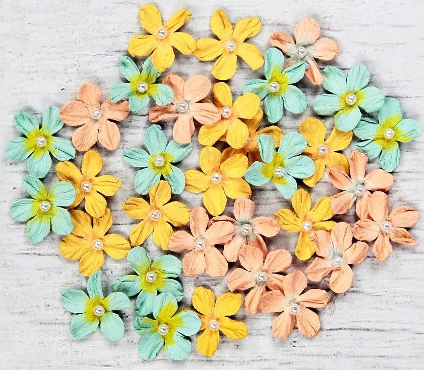 Pearl Petites Paper Flowers, Pastel Palette, 32/Pkg – Little Birdie #CR69573