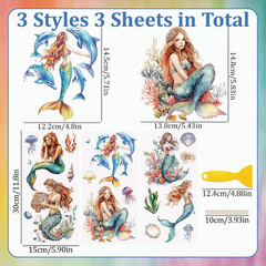 3 Sheets Rub on Transfer Stickers, Mermaid Waterproof Decals Furniture Craft Dec