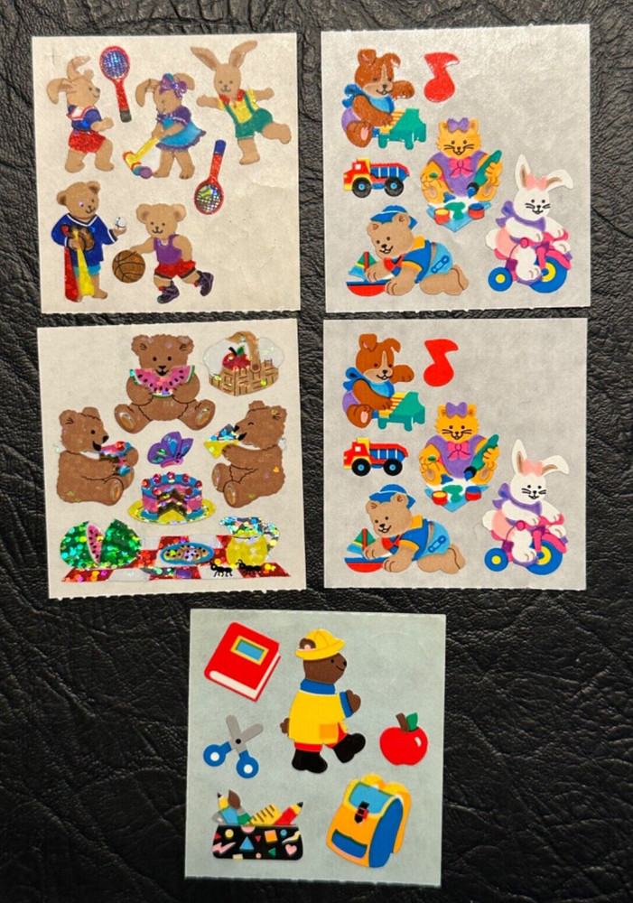 5 Vtg Sandylion BEARS Partial Sticker Sheets PICNIC~School~SPORTS~Baby Toys
