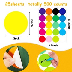 Dot Label Stickers 2 Inch 500 Large Circle Colored Round Self-Adhesive Solid …