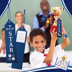50 Math Star Award Ribbons Student Prizes for School Competition Navy