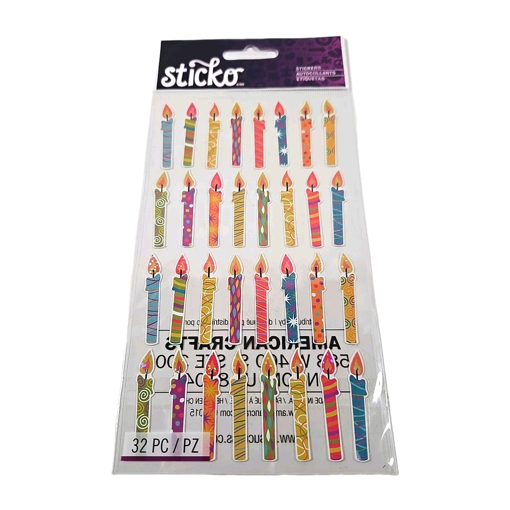 New EK Success Birthday Candle Stickers 32 Count Colorful Crafting Sticko