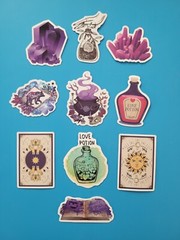 STICKERS x 10 Halloween Love Potion Witch Book Purple Crystal Vinyl Sticker HAL6