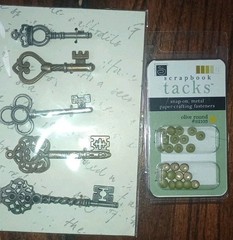 Scrapbook Tacks Olive Round Metal Fasteners & Keys Paper-Crafting Set