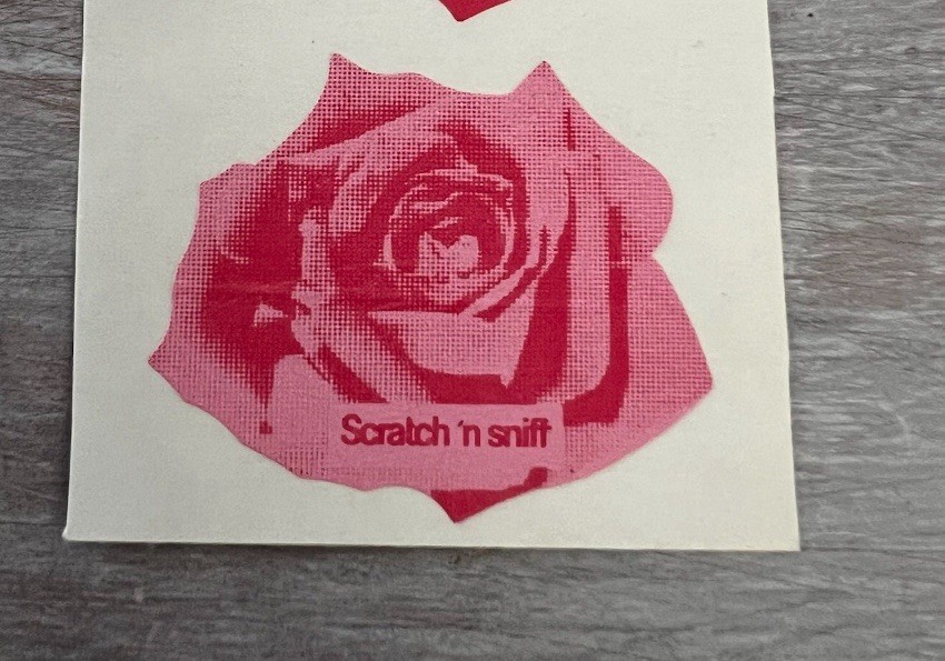 *Extremely Rare* Vintage 3M Lt.Pink Rose Scratch Sniff Sticker. Strong Scent!!