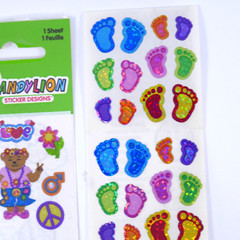 Vintage Sandylion prismatic stickers Peace Bears, Feet, music notes bright color