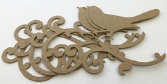 (3) *BIRD on SCROLL* Flourish Elegant Birds – Bare Chipboard Die Cuts – 5″
