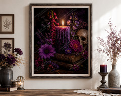USA Veteran Gothic Purple Candle Black Cat Skull Floral Removable Vinyl Wall Art