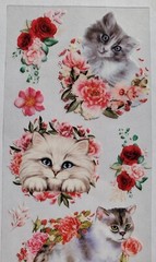White Cats with pink and red florals. 6 sheets – 3 designs – 2 of each. You cut