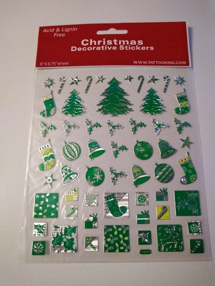 Crafts Stickers Christmas Icons Green Trees Bells Candy Canes Stockings Ornament
