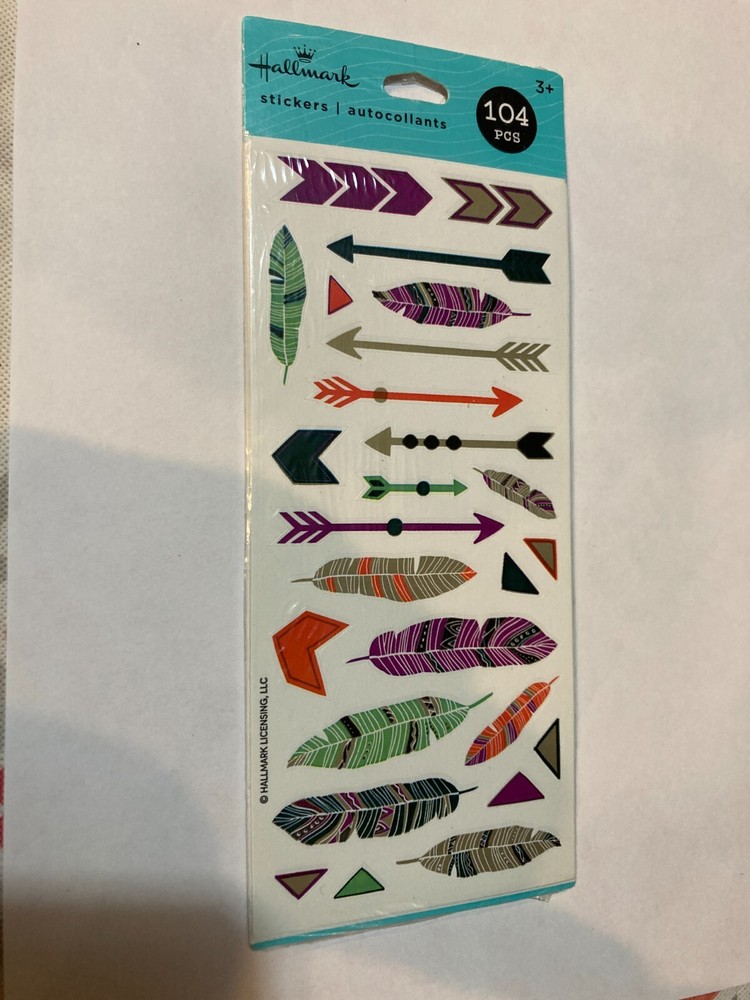Hallmark Stickers Arrows and Feathers 4 Sheets 104 Pieces NOS