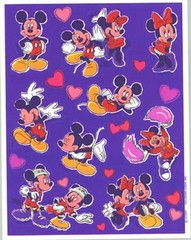 Vintage 4 Sheets DISNEY Mickey & Minnie Mouse Valentine LOVE Scrapbook Stickers