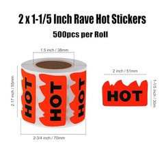 Fluorescent Red Labels 500pcs Hot Stickers Flame Shape 2×1.5in