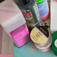 Huge Lot( 50) Scrapbooking/craftbox/Sticker/Glitter/Ribbon/Glue gun/pinks/pastel