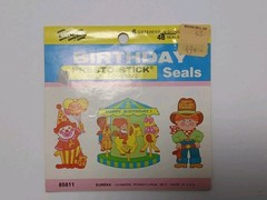 Eureka Vintage Happy Birthday Sticker Booklet Clown Cake Kitten Puppy