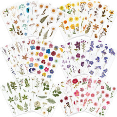 Pressed Flower Themed Stickers (Assorted 486 Pieces, 36 Sheets) Dried Floral Res