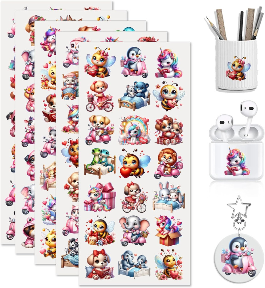 Rub on Transfers, 105 Sheets Valentine’S Day Heart Animal Transfer Stickers, Rub