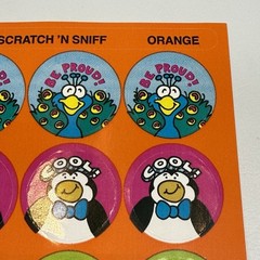 Vintage Stickers Scratch N Sniff Orange 3M 1990 HT-869 Bird Peacock Owl Penguin