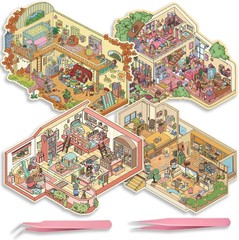 «4 Sets Big DIY 3D Sticker Scene Isometric Miniature Room Sticker Therapy for ..
