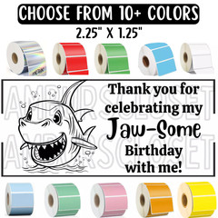 50 SHARK THEMED BIRTHDAY STICKERS 2.25″ LABELS SEALS KIDS PARTY FAVOR GIFT