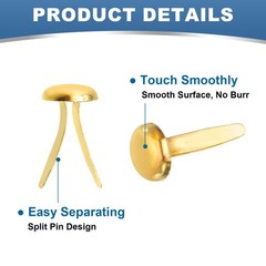 1000 PCS Paper Brass Fasteners Split Pins, Gold, 6 x 12 mm