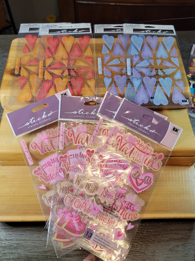 NEW Valentine’s Day Hearts Sticker Sheet Bundle 8 Sheets Sticker Scrapbook Lot