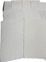 10 Assorted Vintage Textured White Wallpaper Samples / Remnants. Set 4.